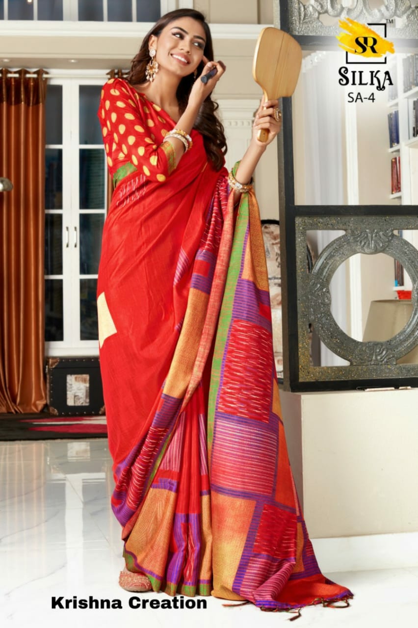 S.r Sarees Presents Silka Daily Wear Fancy Printed Silk Sarees Catalogue Wholesaler