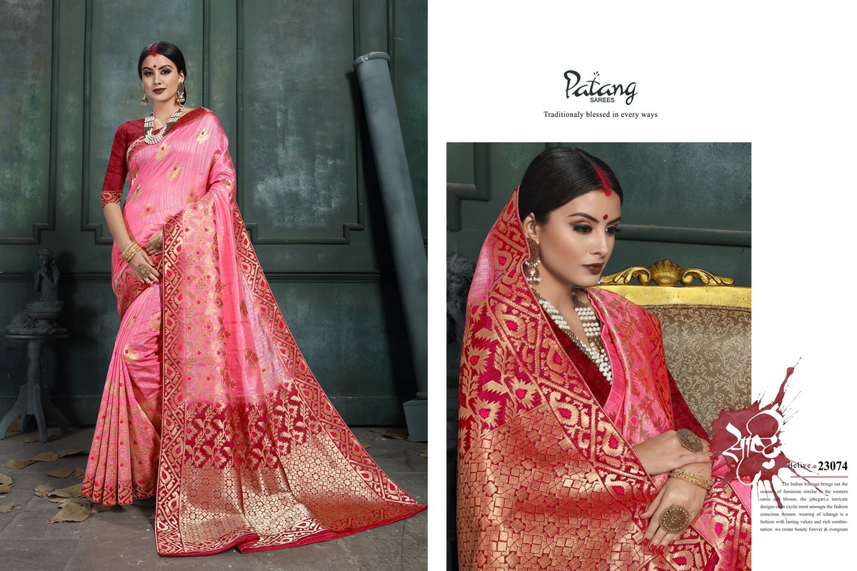 Patang Sarees Presents Celeste Raw Silk Jacquard Treaditional Wear Sarees Cataloge Wholesaler