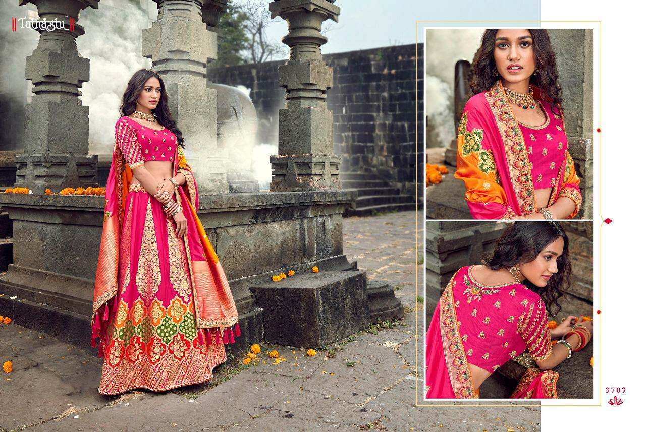 Tathastu Presents 3701 To 3709 Exclusive Designer Wedding Wear Silk Lehenga Choli Catalogue Wholesaler