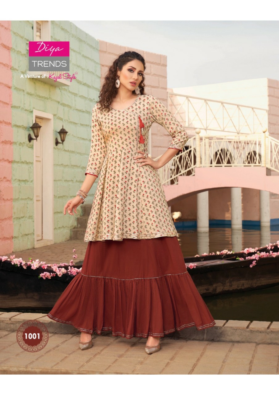 Diya Trendz Presents Florence Vol-1 Designer Kurtis With Plazzo And Sharara Collection At Wholesale