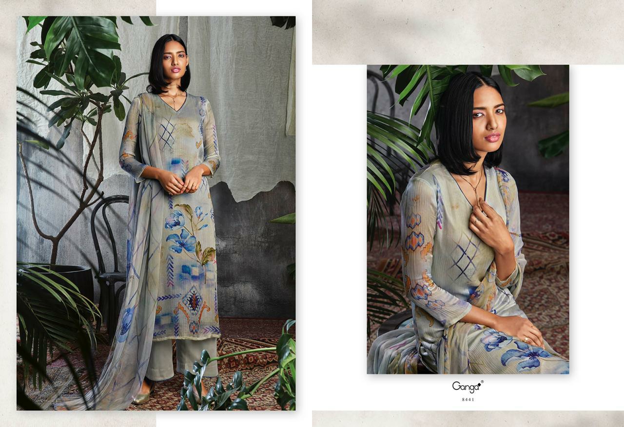 Ganga Suit Presents Solandis Pure Makhmali Chiffon Satin Digital Printed Plazzo Salwar Suite Cataloge