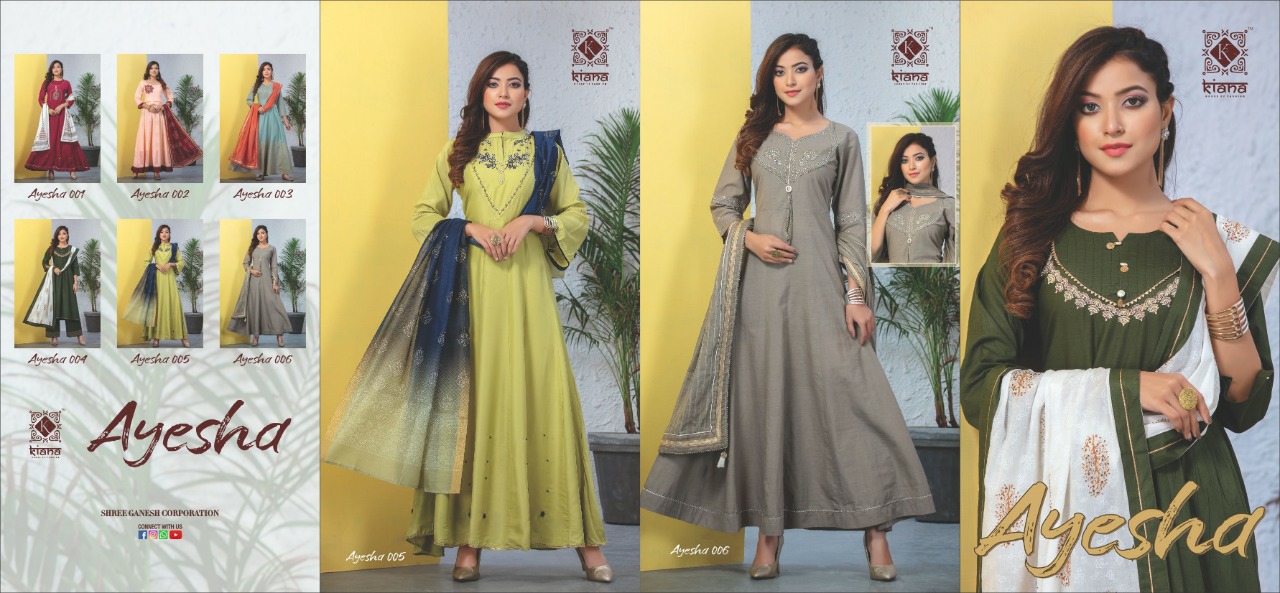 Kiana Kurtis Presents Ayesha Rayon Long Gown Style Kurtis Cataloge Collection