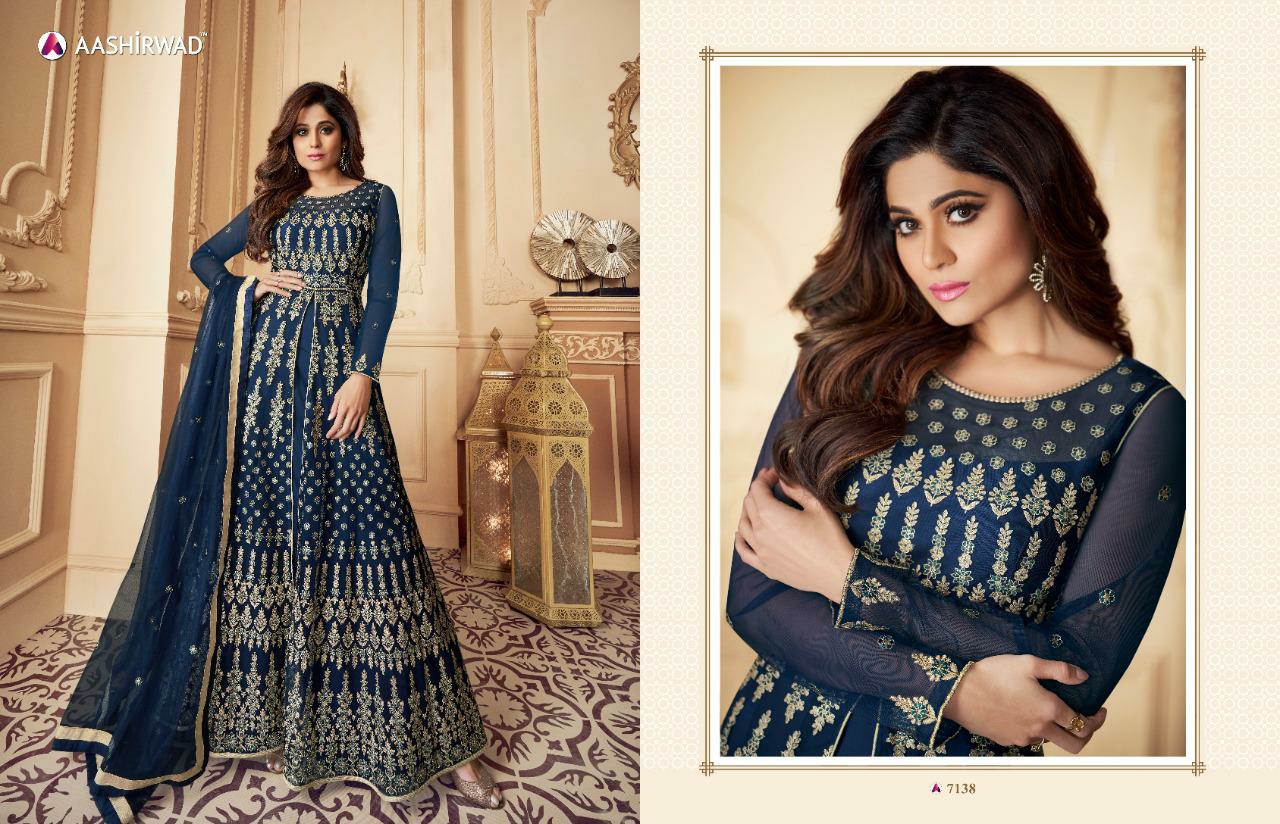 Aashirwad Presents Traditional Net Long Gown Style Party Wear Salwar Suit Cataloge Collection