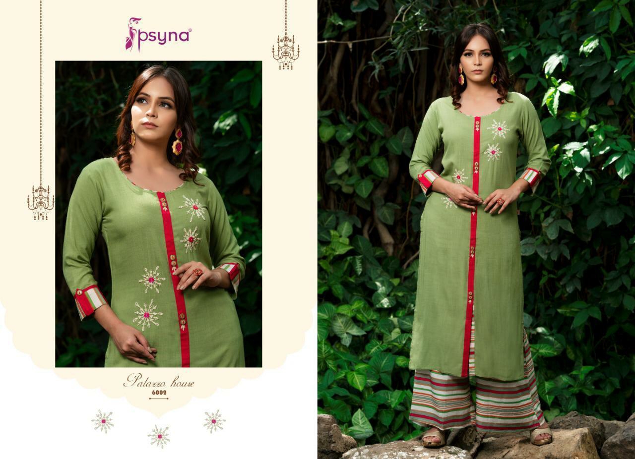 Psyna Presents Palazzo House Vol-6 Designer Party Wear Kurtis With Plazzo Collection