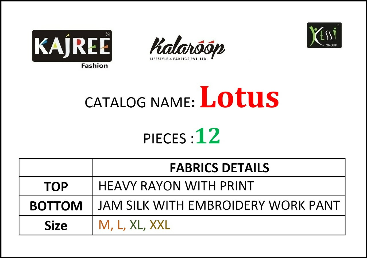 Kajree Presents Lotus Designer Rayon Printed Kurtis With Pants Collection At Wholesale