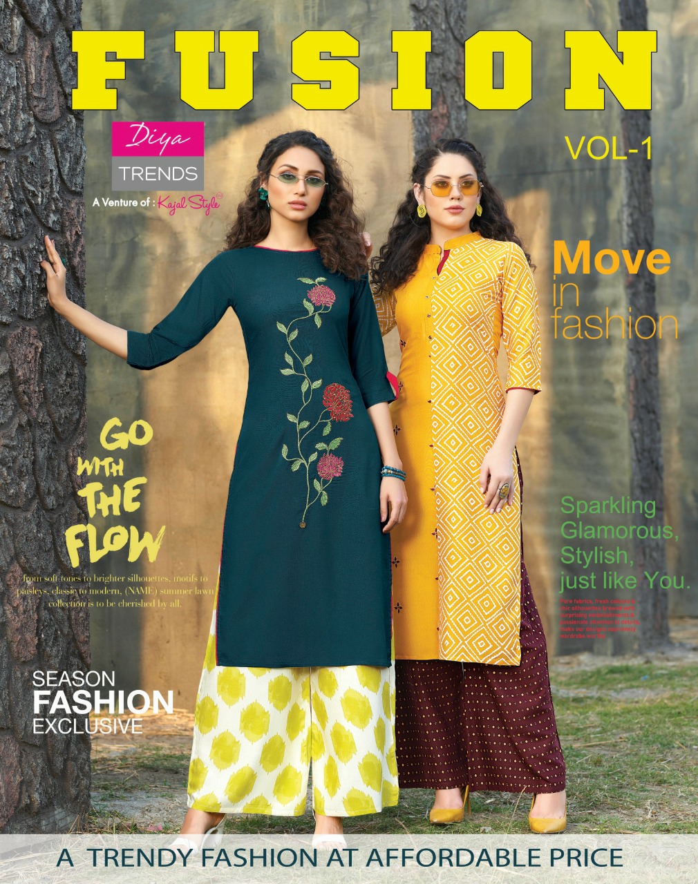 Diya Trends Presents Fusion Vol-1 Summer Wear Special Rayon Cotton Printed Kurtis With Plazzo Collection At Wholesale