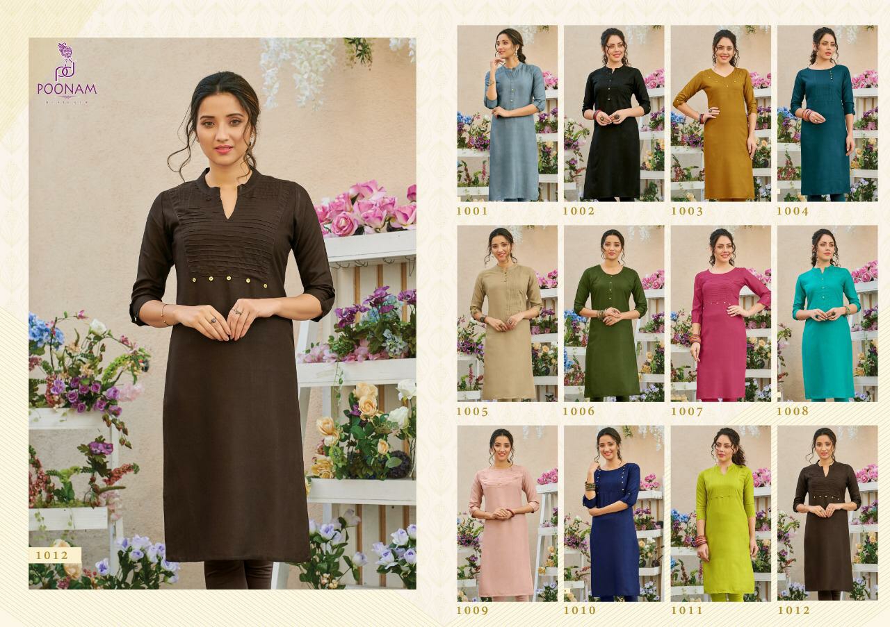 Poonam Presents Pintex Summer Wear Special Rayon Sort Kurtis Catalogue Wholesaler