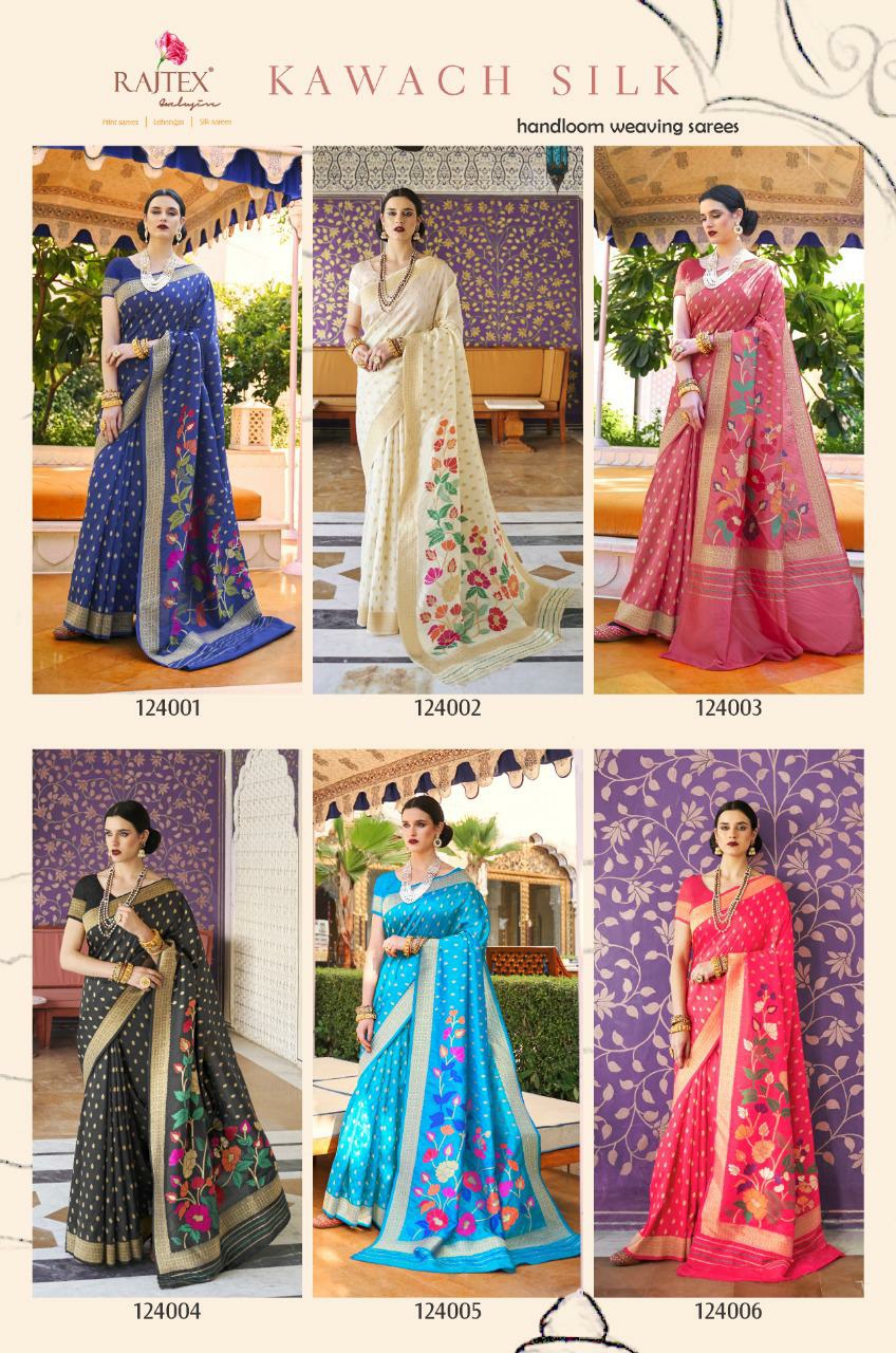 Rajtex Presents Kawach Silk Beautiful Designer Party Wear Silk Sarees Catalogue Wholesaler