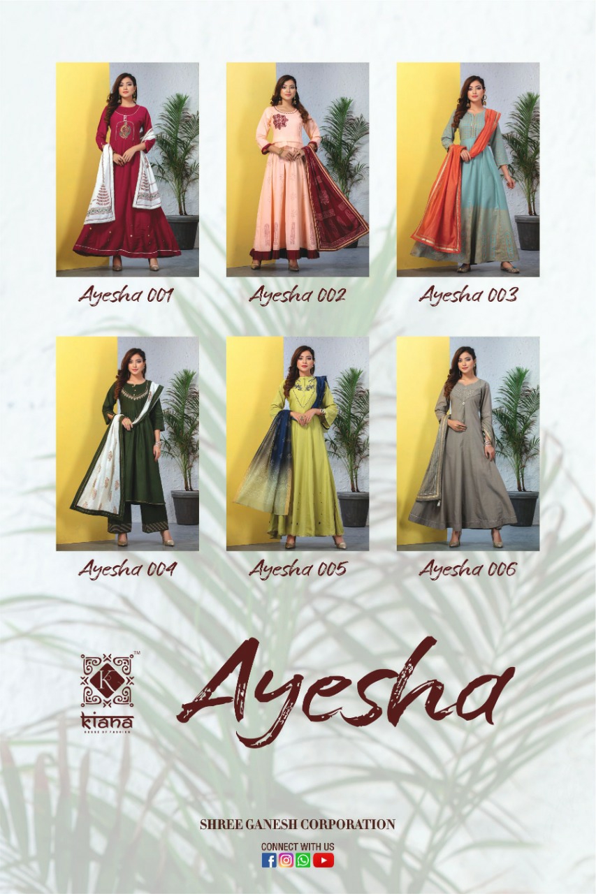 Kiana Kurtis Presents Ayesha Rayon Long Gown Style Kurtis Cataloge Collection
