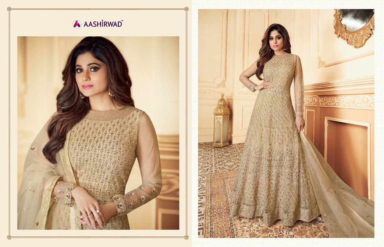 Aashirwad Presents Traditional Net Long Gown Style Party Wear Salwar Suit Cataloge Collection