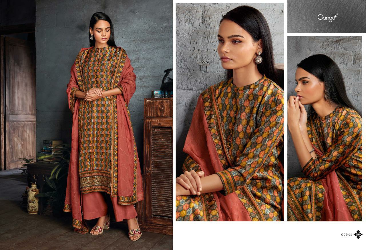 Ganga Presents Reuel Pure Russian Silk Printed Embroidery Salwar Suit Wholesaler