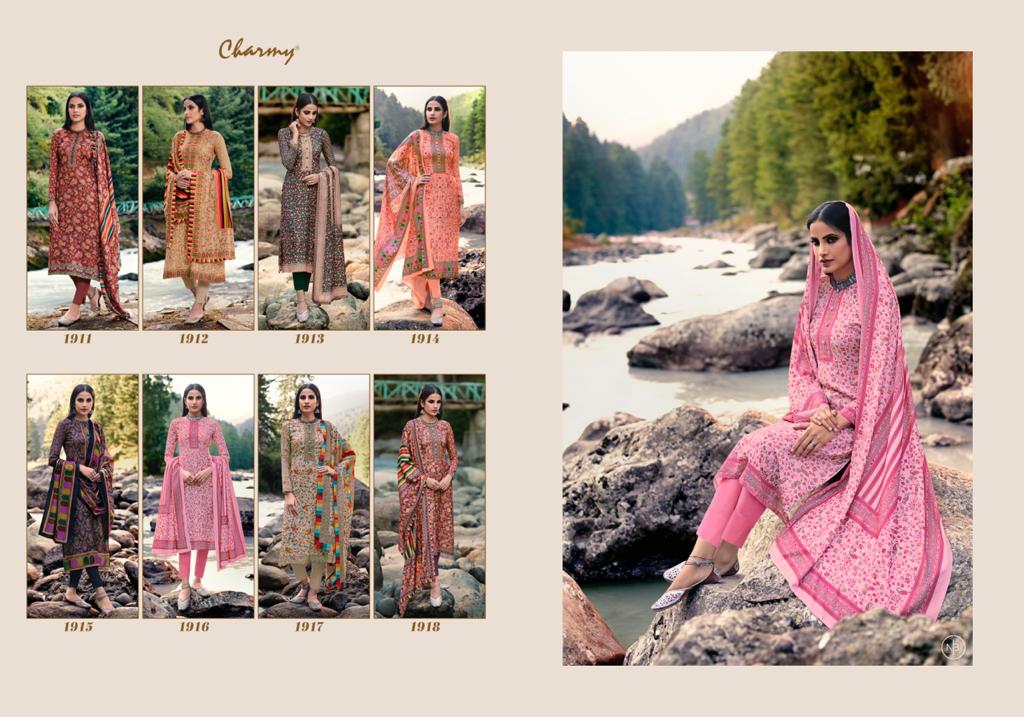 Meera Trends Presents Charmy Pashmina Vol-1 Kashmiri Print Pure Pashmina Straight Salwar Suit Catalog Wholesaler