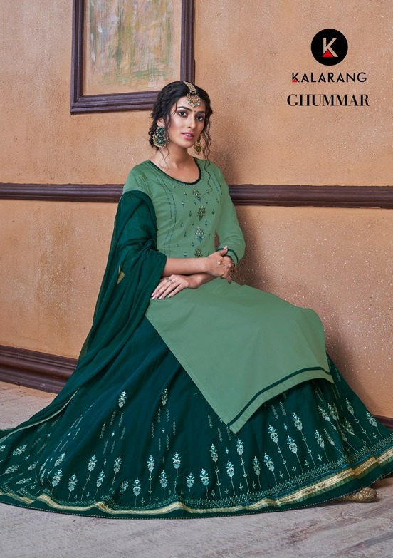 Kalarang Presents Ghummar Pure Jam Silk Cotton Top With Fancy Ghaghra Collection At Wholesale