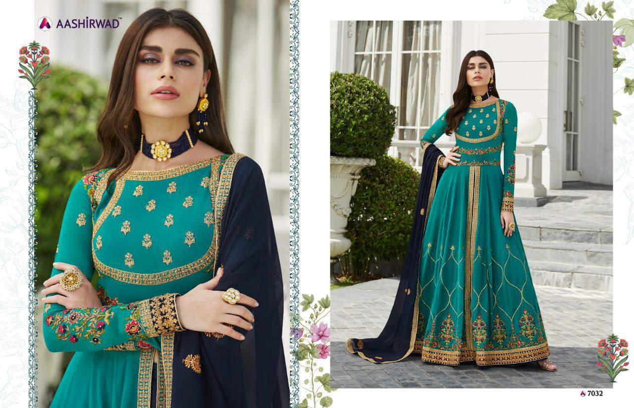 Aashirwad Presents Nayra Georgette Embroidery Designer Party Wear Gown Catalogue Wholesaler