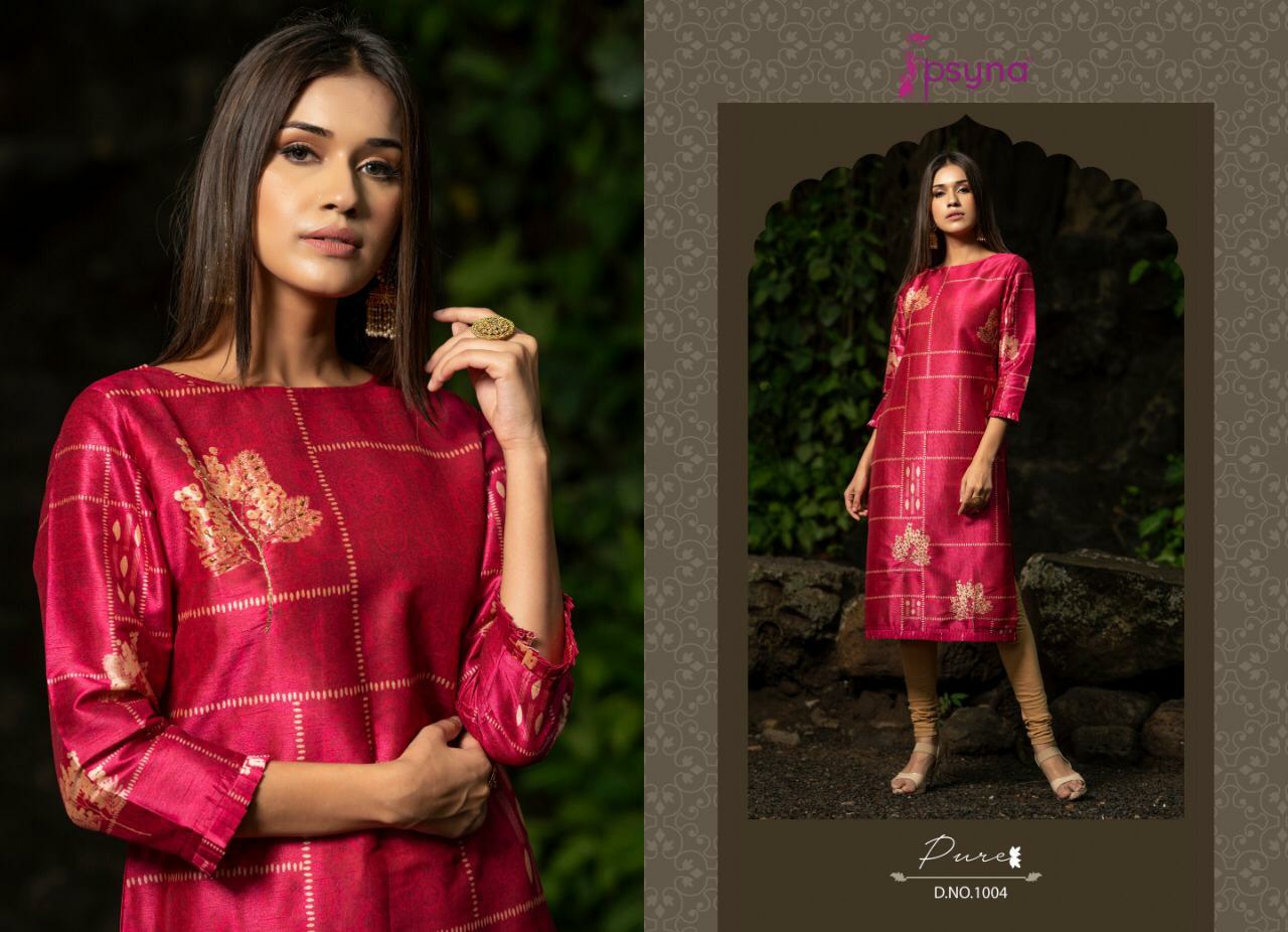 Psyna Presents Pure Digital Printed With Handwork Straight Kurtis Catalogue Wholesaler
