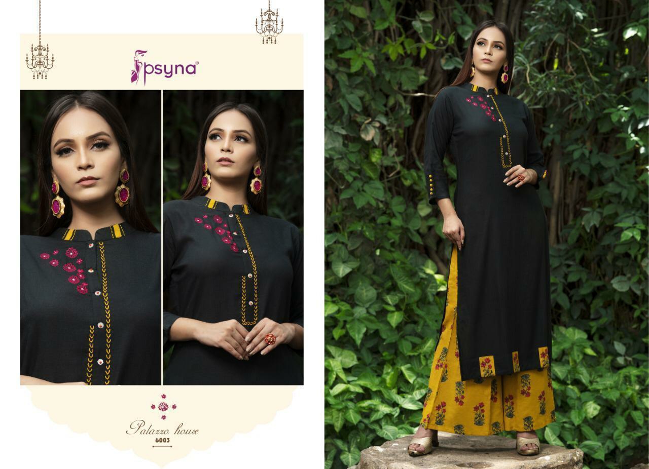 Psyna Presents Palazzo House Vol-6 Designer Party Wear Kurtis With Plazzo Collection