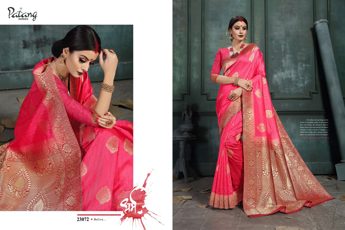 Patang Sarees Presents Celeste Raw Silk Jacquard Treaditional Wear Sarees Cataloge Wholesaler