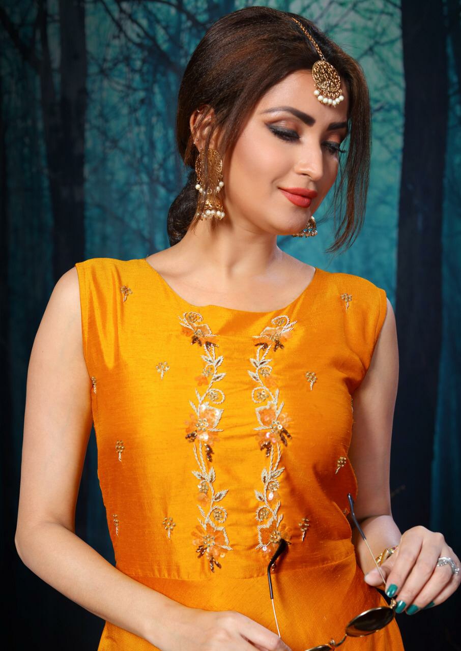Ladies Flavour Presents Lotus Simple Designer Long Silk Gown Catalogue Wholesaler