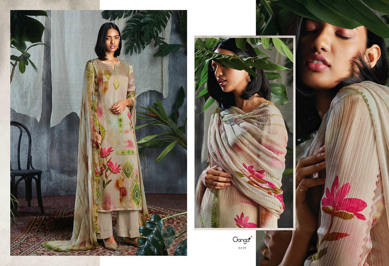 Ganga Suit Presents Solandis Pure Makhmali Chiffon Satin Digital Printed Plazzo Salwar Suite Cataloge