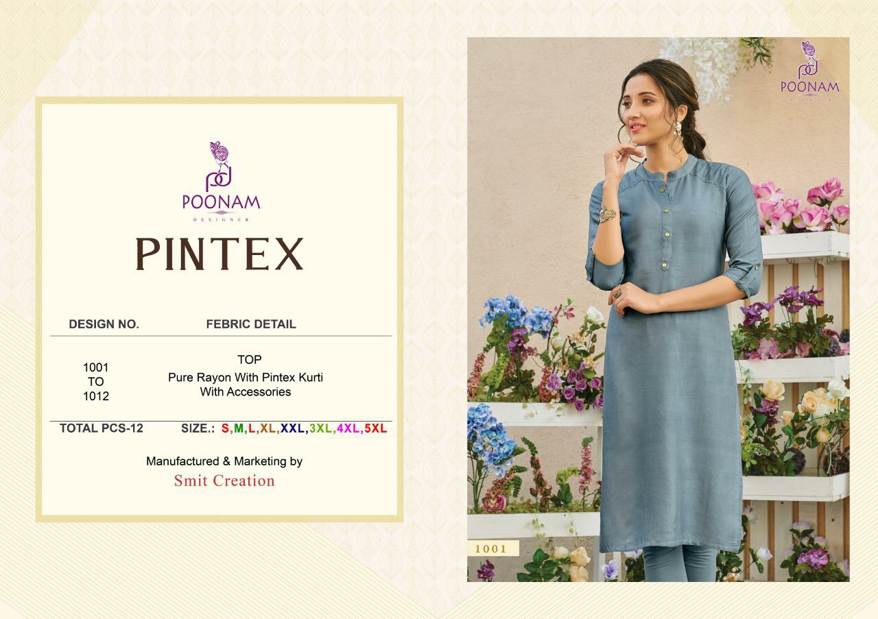 Poonam Presents Pintex Summer Wear Special Rayon Sort Kurtis Catalogue Wholesaler