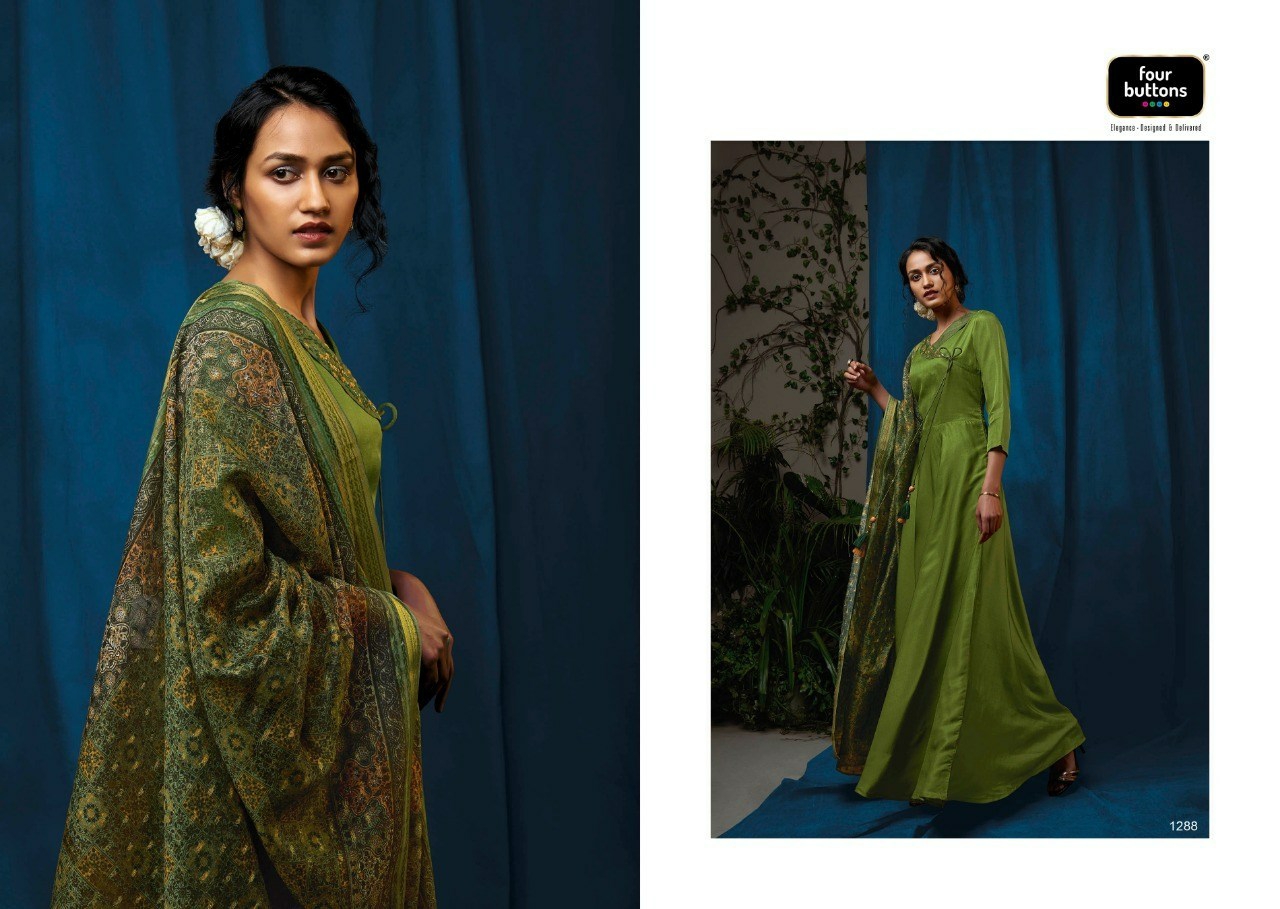 Four Bottoms Presents Earth Tusser Silk With Jacquard Silk Dupatta Readymade Party Wear Gown Catalogue Wholesaler