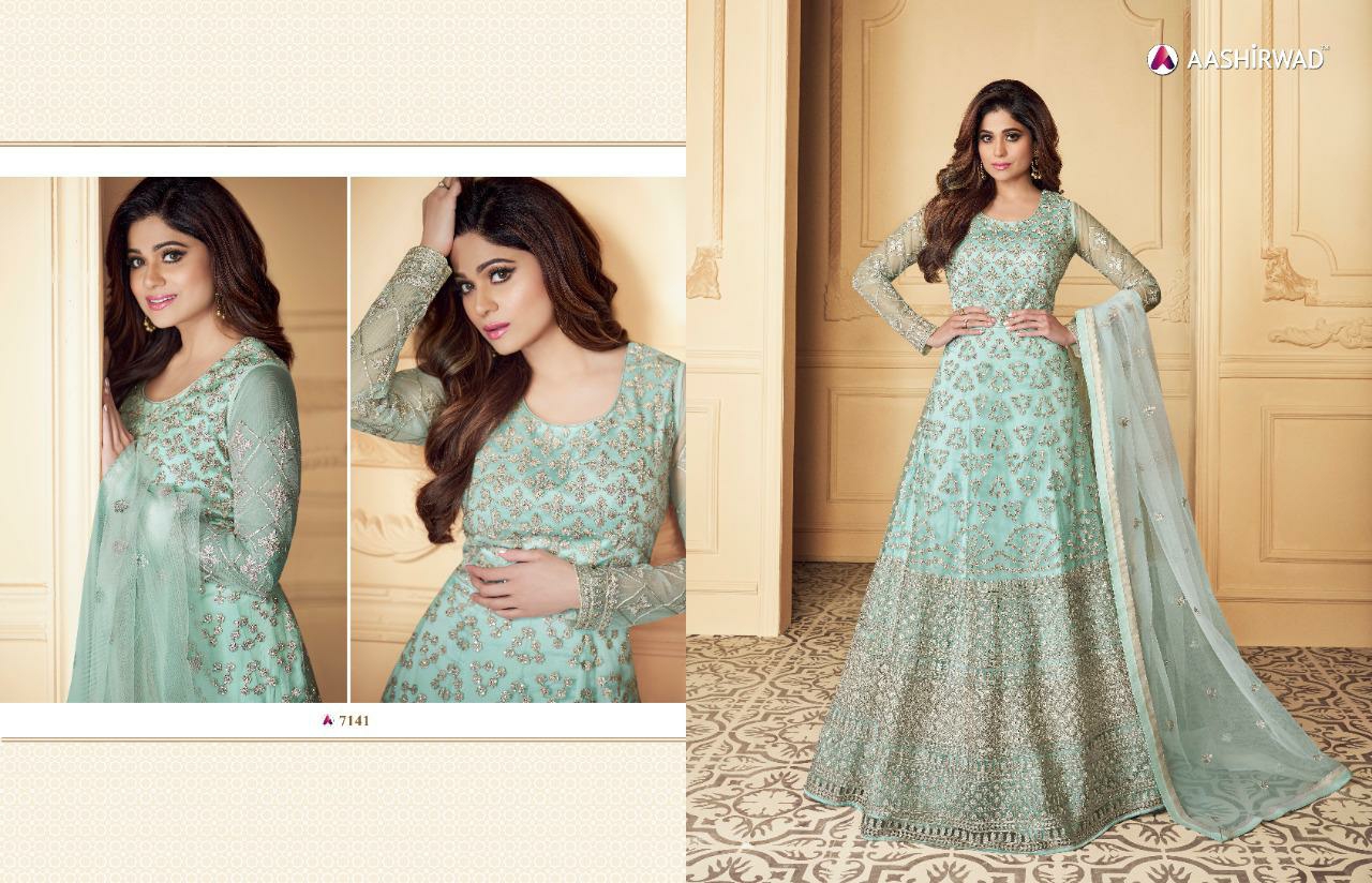 Aashirwad Presents Traditional Net Long Gown Style Party Wear Salwar Suit Cataloge Collection