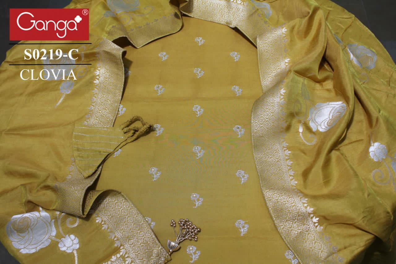 Ganga Suite Presents Clovia 219 Banarasi Silk Embroidery Work Salwar Suit Wholesaler