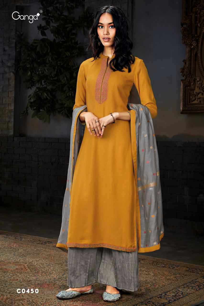 Ganga Suite Presents Selah 450-457 Series Pashmina Embroidery Work Salwar Suit Wholesaler