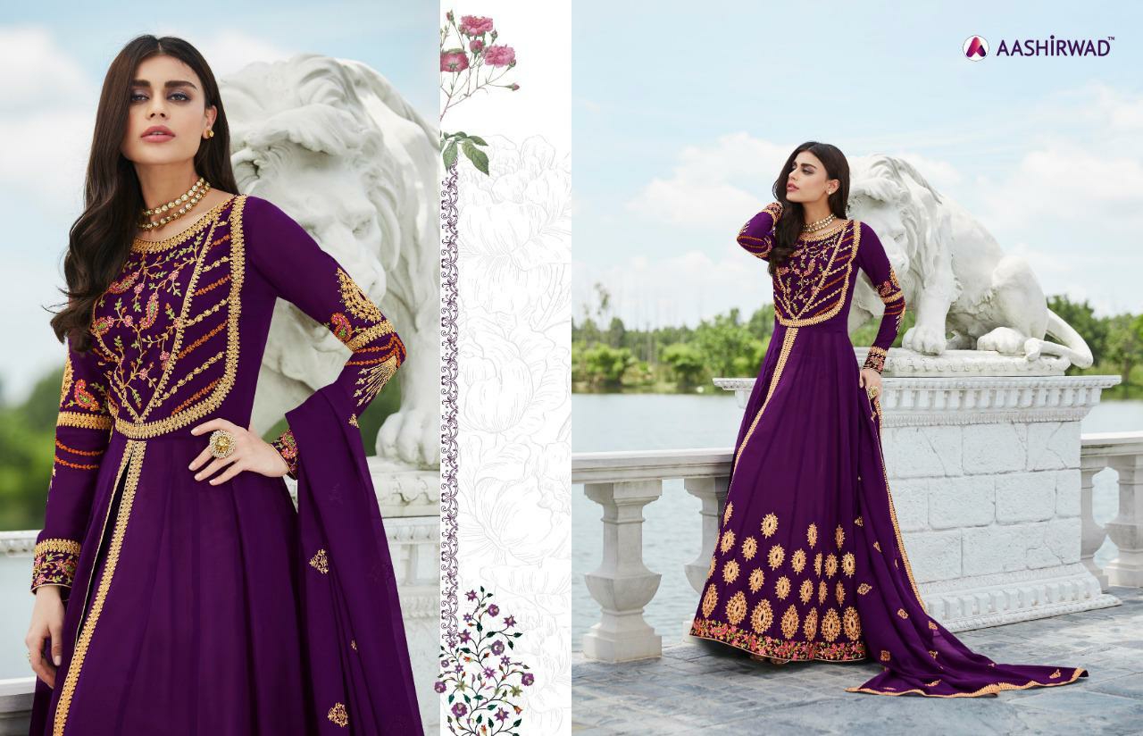 Aashirwad Presents Nayra Georgette Embroidery Designer Party Wear Gown Catalogue Wholesaler