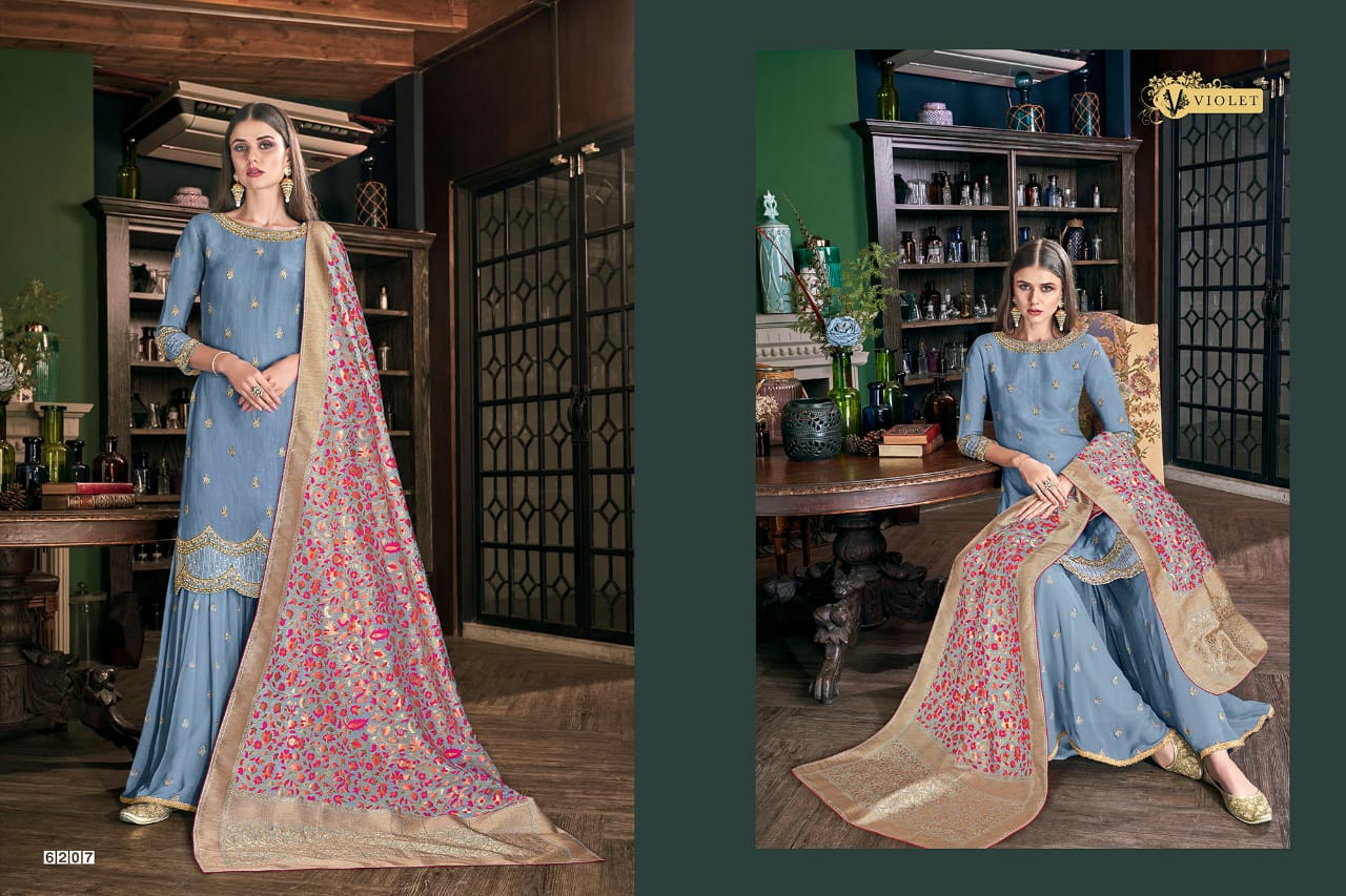 Swagat Presents Violet 6201 To 6214 Designer Pakistani Style Sharara Salwar Suit Catalogue Wholesaler