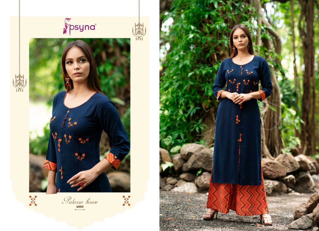 Psyna Presents Palazzo House Vol-6 Designer Party Wear Kurtis With Plazzo Collection