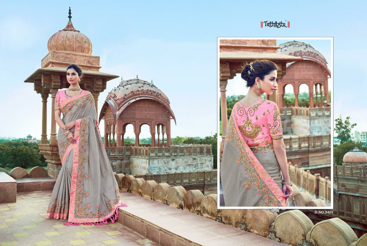 Tathastu Presents 3401 To 3409 Series Bridal Designer Marriage Wear Sarees Catalogue Wholesaler