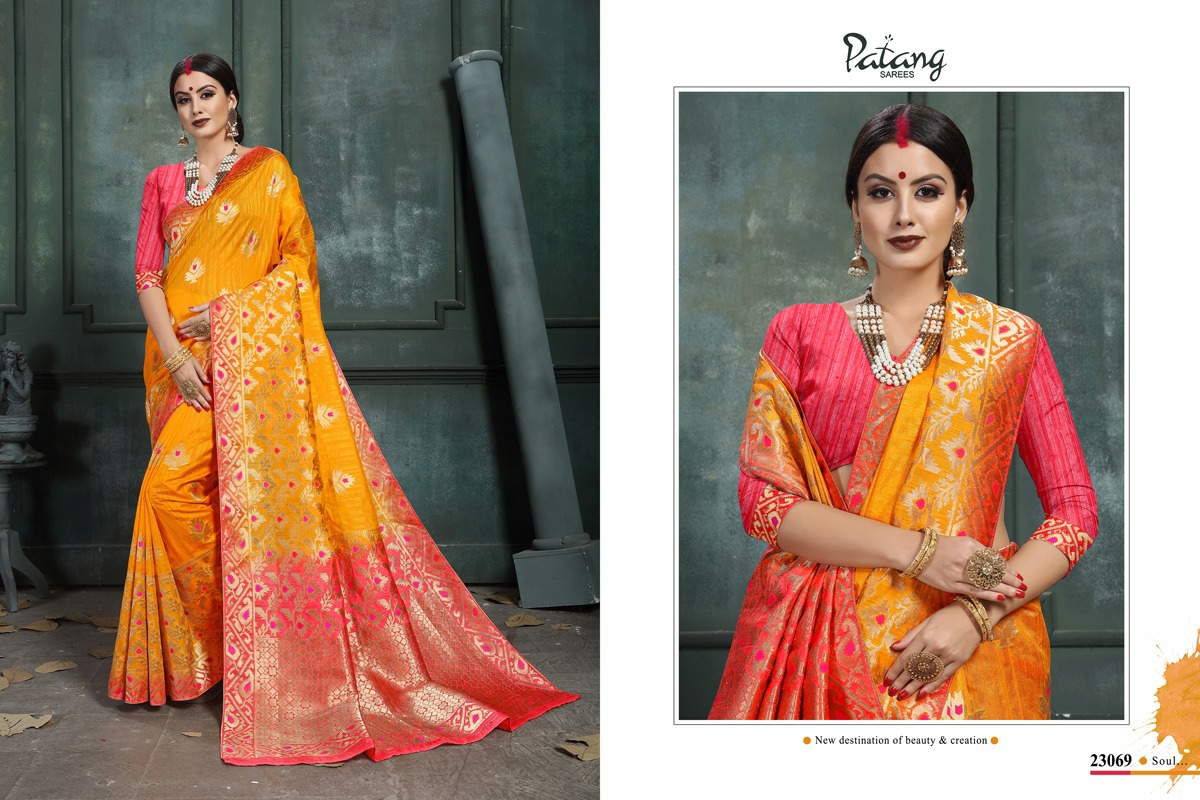 Patang Sarees Presents Celeste Raw Silk Jacquard Treaditional Wear Sarees Cataloge Wholesaler