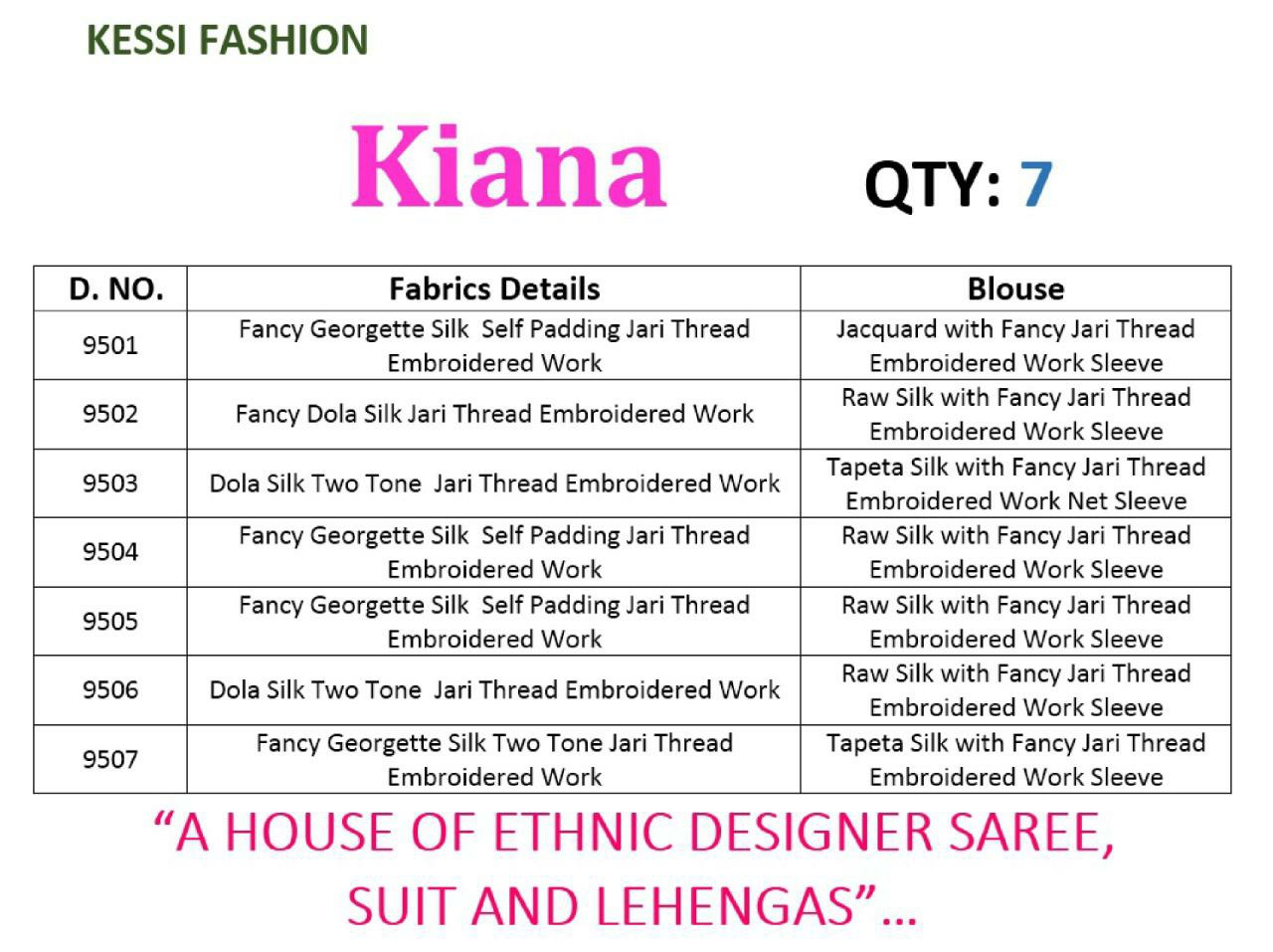 Kessi Sarees Presents Kiana Designer Party Wear Georgette Silk Embroidery Work Sarees Catalog Wholesaler