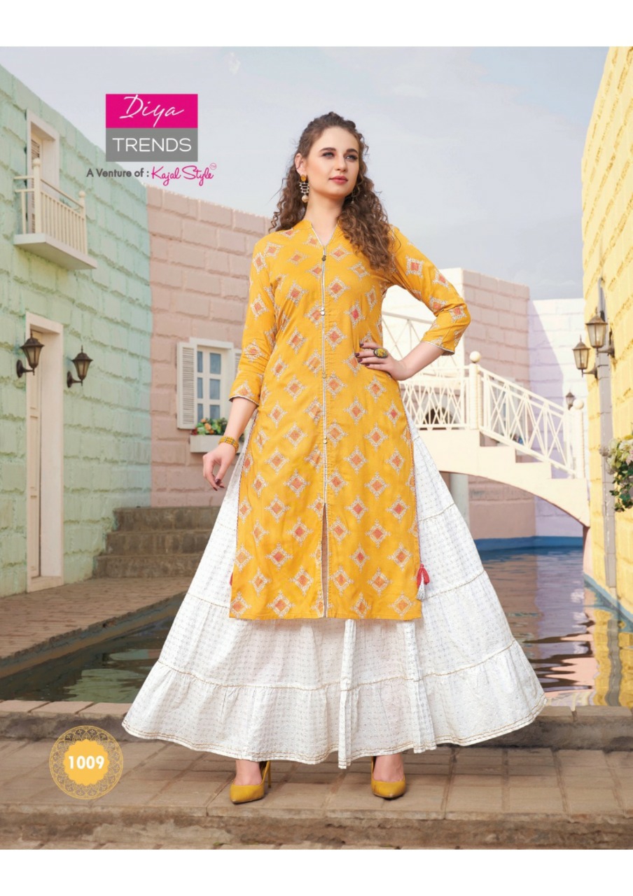 Diya Trendz Presents Florence Vol-1 Designer Kurtis With Plazzo And Sharara Collection At Wholesale