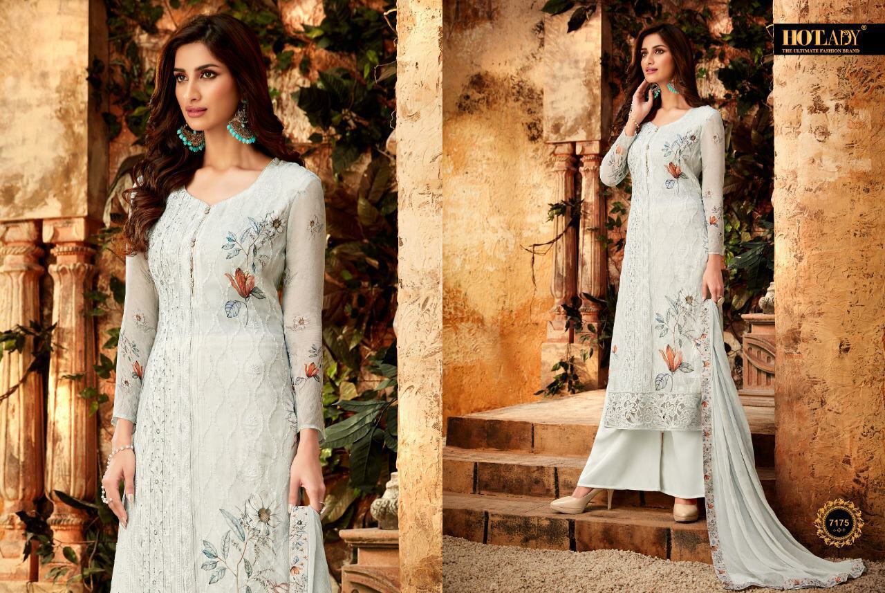 Hotlady Presents 7175 Hitlist White Colour Georgette Digital Print With Embroidery Work Plazzo Style Salwar Suit Catalogue Wholesaler