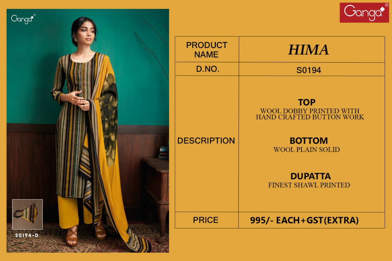 Ganga Suite Presents Hima 194 Pashmina Salwar Suit Wholesaler