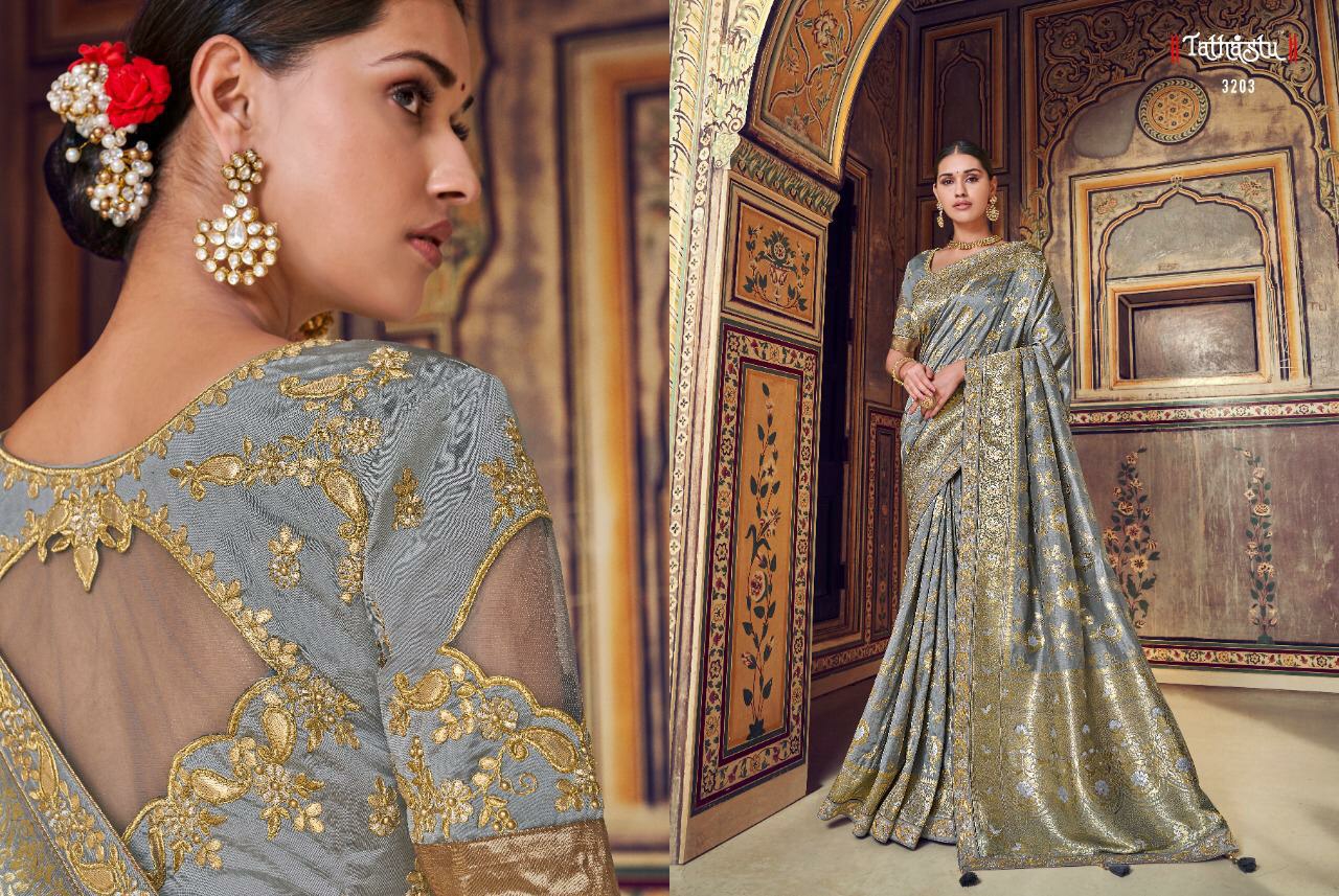 Tathastu Presents 3201 To 3208 Series Bridal Designer Marriage Wear Silk Sarees Catalogue Wholesaler