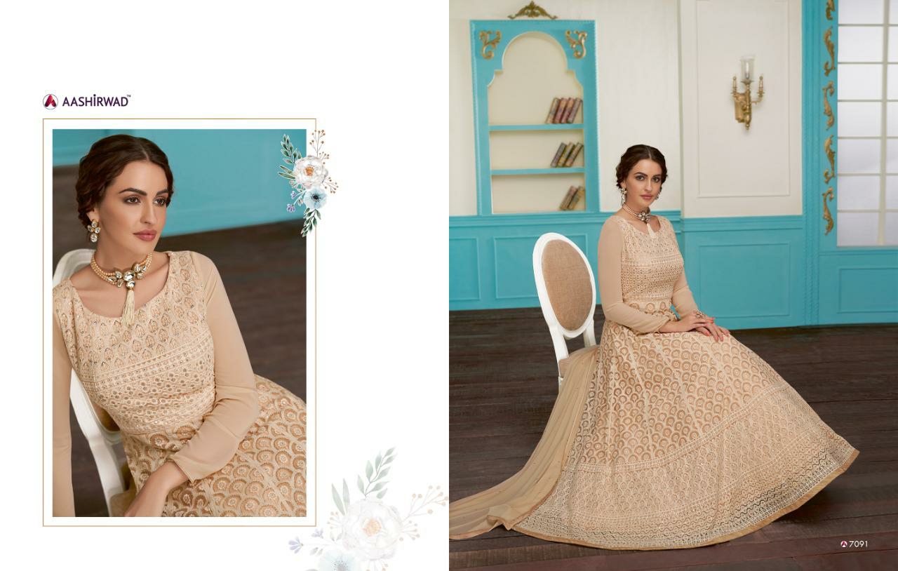 Ashirwad Creation Presents Anishka Heavy Embroidery Work Georgette Designer Gown Catalogue Wholesaler