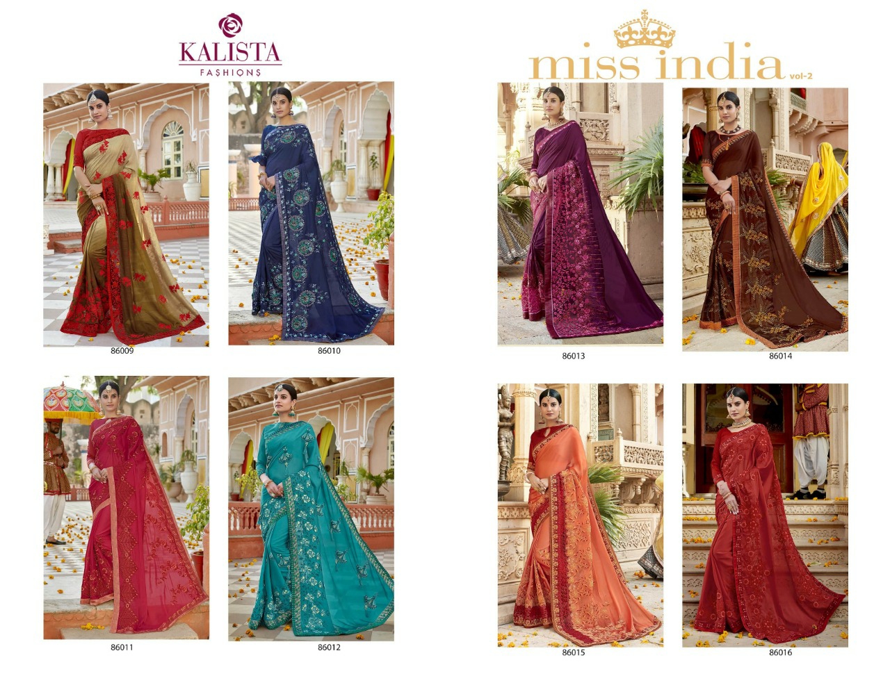 Kalista Presents Miss India Vol-2 Beautiful Designer Embroidery Work Sarees Catalogue Wholesaler