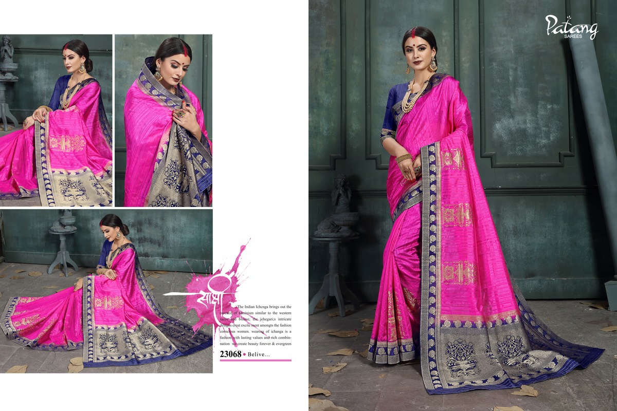 Patang Sarees Presents Celeste Raw Silk Jacquard Treaditional Wear Sarees Cataloge Wholesaler