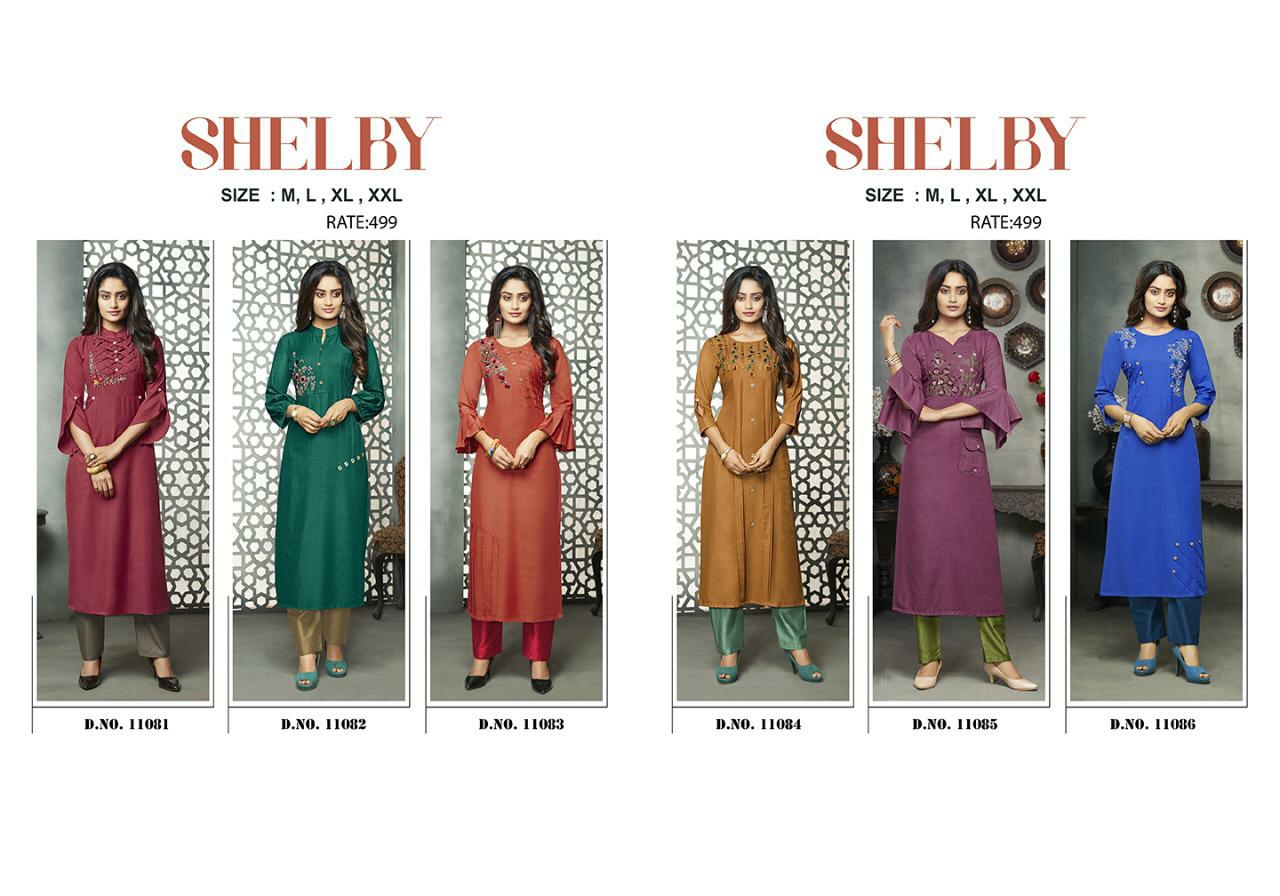 Kalaroop Presents Shelby Rayon Embroidery Work Kurtis Cataloge 6
