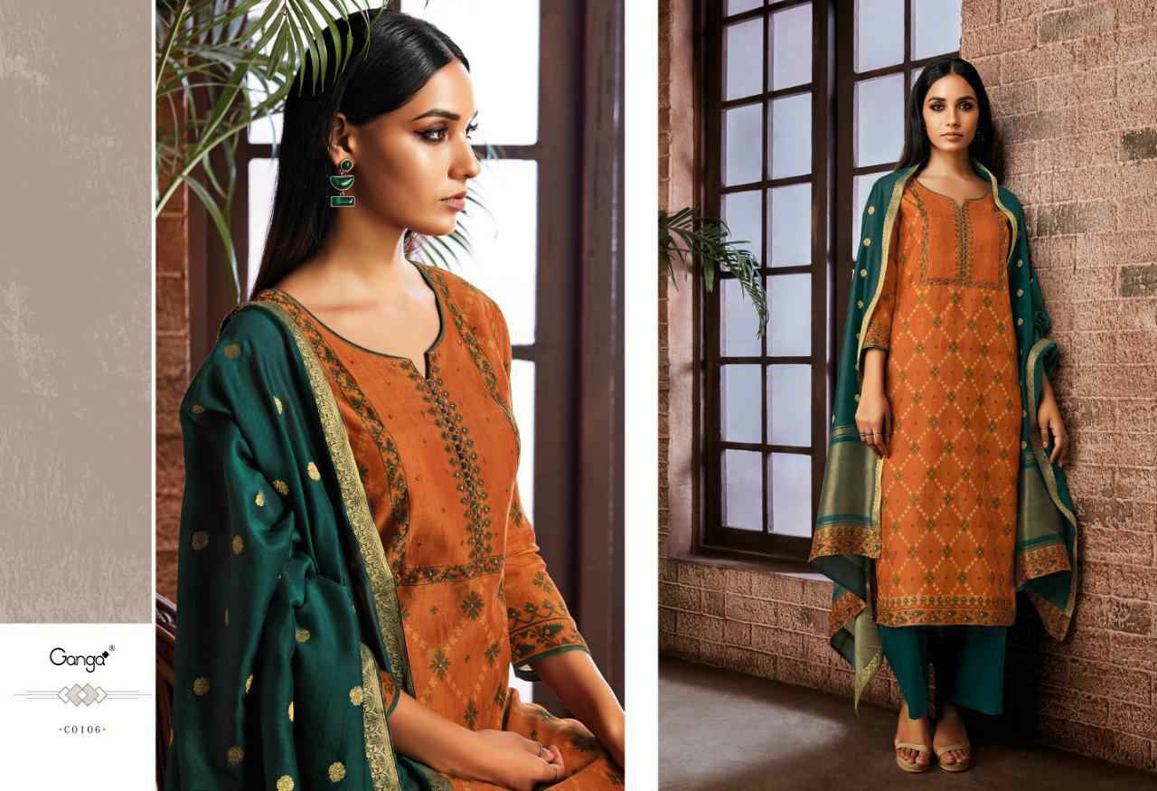 Ganga Presents Ailsa Pure Kora Silk Printed With Hand Crefted Embroidery And Swarovski Diamond Work Party Wear Plazzo Style Salwar Suit Catalog Wholesaler