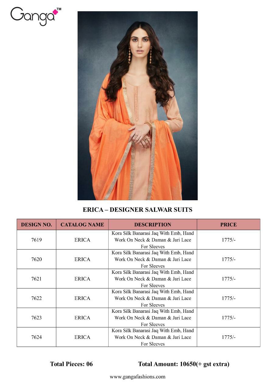 Ganga Presents Erica Designer Kora Silk Banarasi Jacquard With Embroidery Work And Handwork Plazzo Style Salwar Suit Catalogue Wholesaler