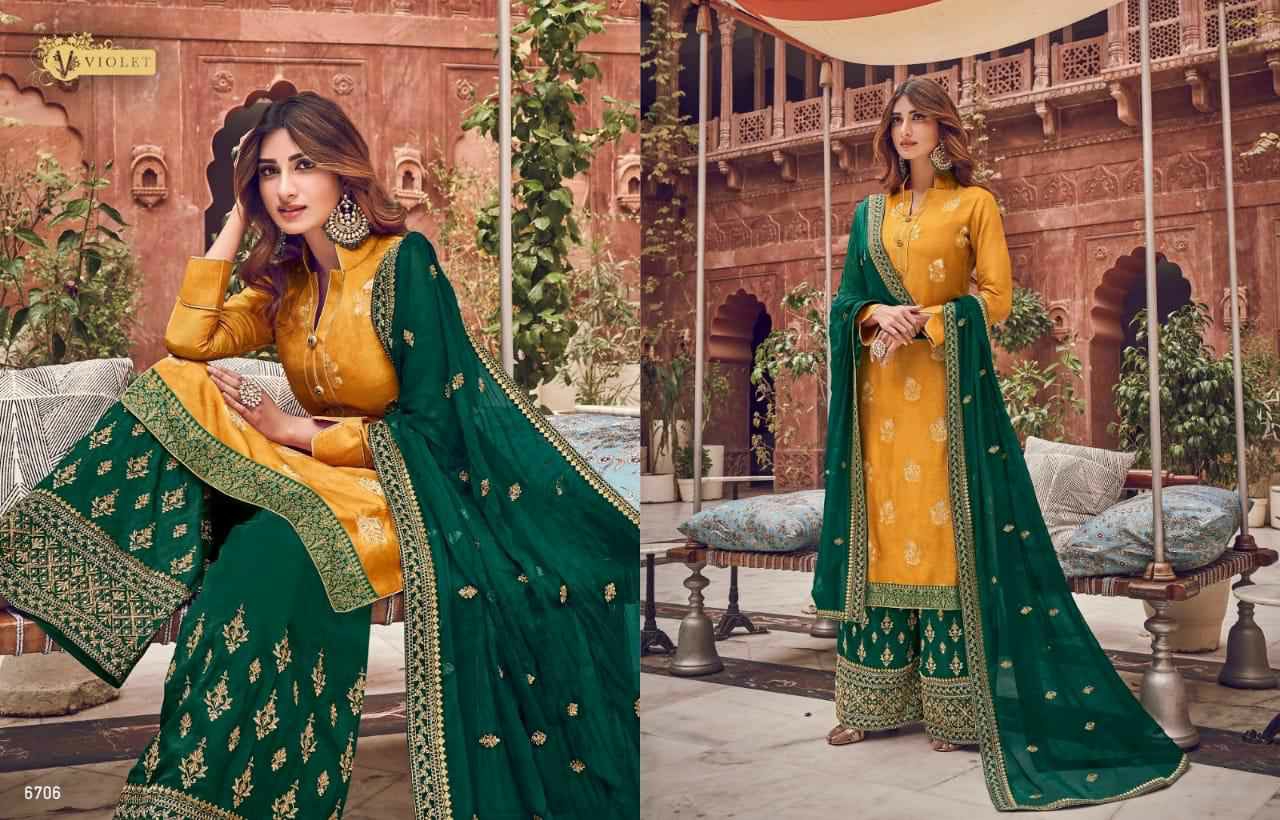 Swagat Presents Violet 6701 To 6712 Series Heavy Designer Party Wear Plazzo Style Salwar Kameez Catalogue Wholesaler