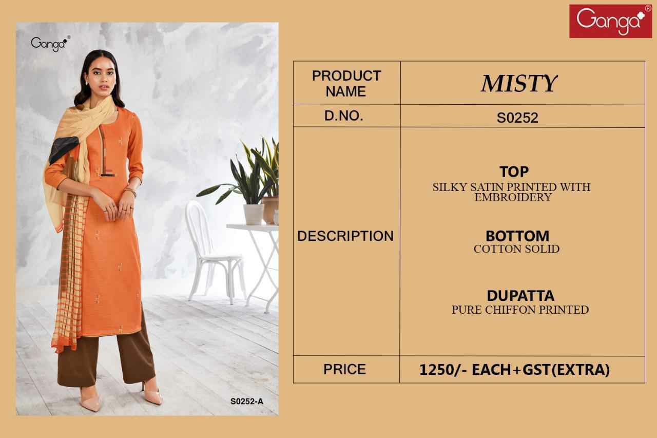 Ganga Suite Presents Misty 252 Silky Satin Printed With Embroidery Work Salwar Suit Wholesaler