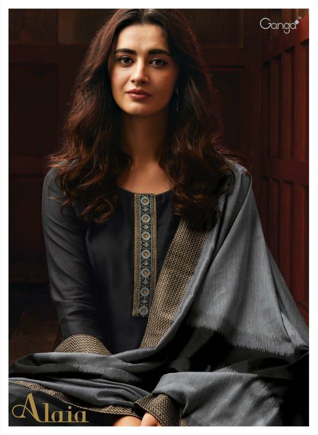 Ganga Presents Alaia Pure Bemberg Silk With Embroidery Work On Neck Exclusive Designer Party Wear Salwar Suit Catalog Wholesaler