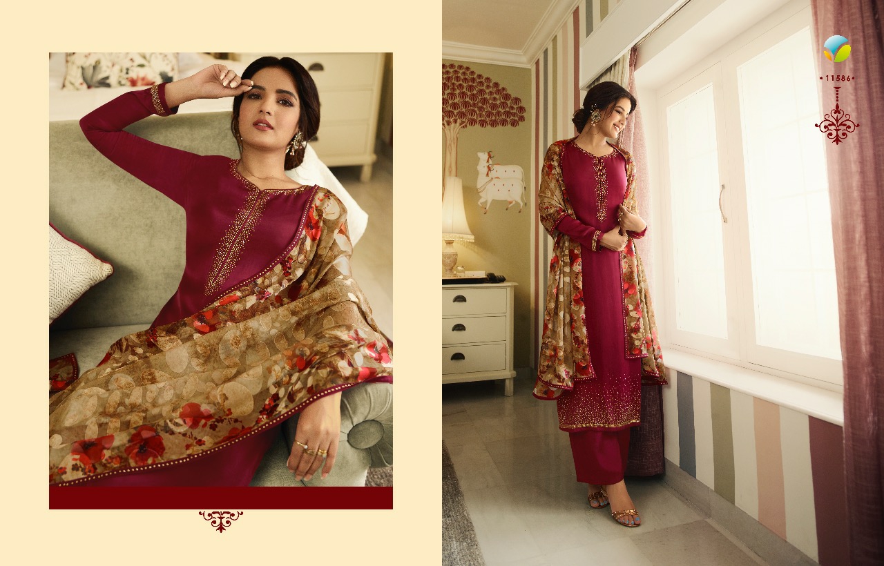 Vinay Presents Kaseesh Shining Star Satin Georgette Straight Swarovski Daimond Work Party Wear Salwar Suit Catalogue Wholesaler