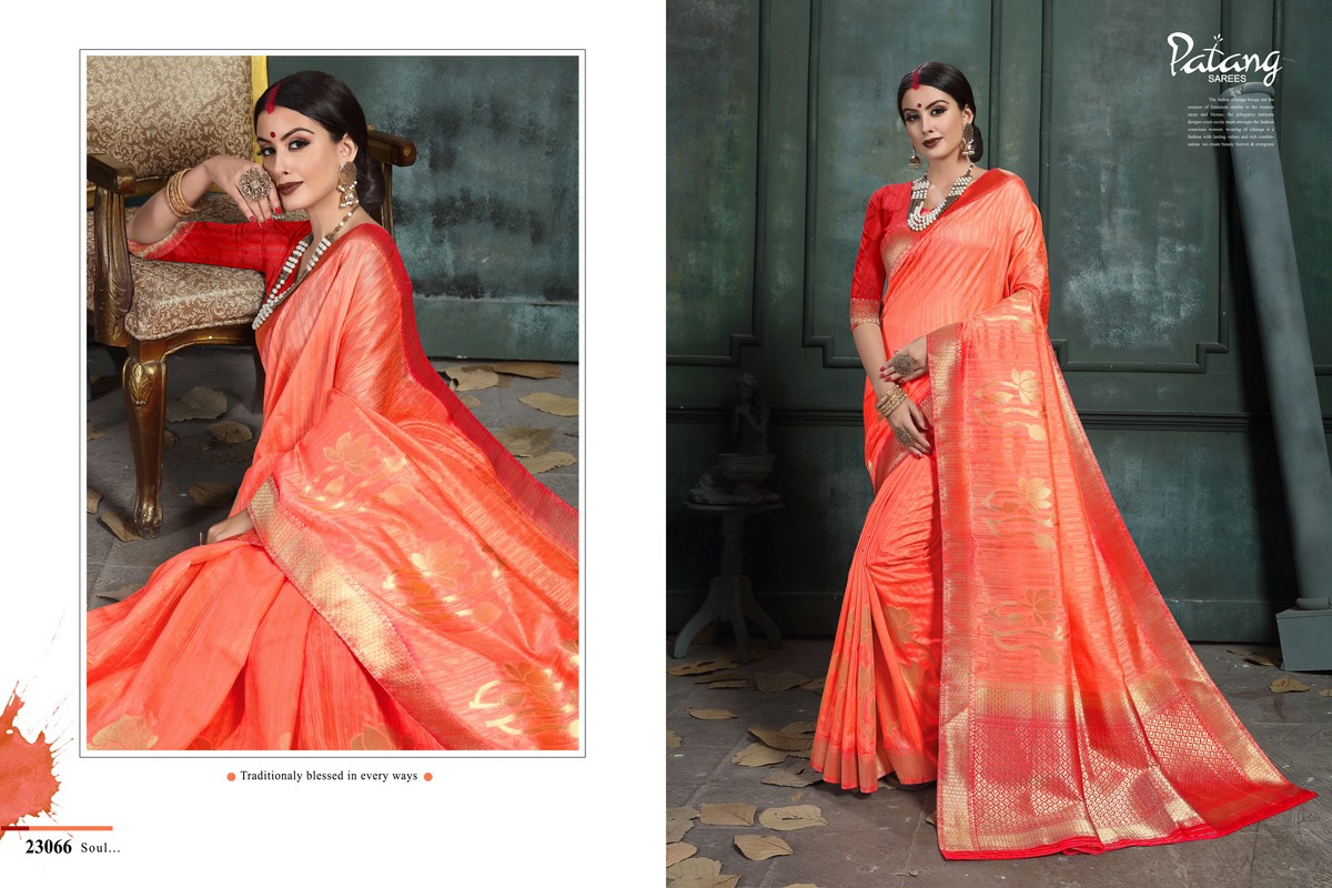 Patang Sarees Presents Celeste Raw Silk Jacquard Treaditional Wear Sarees Cataloge Wholesaler