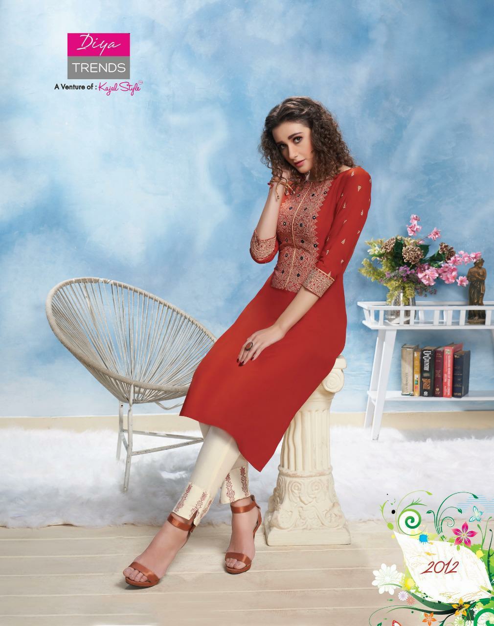 Diya Trendz Presents Forever Vol-2 Rayon Cotton Flex Fancy Embroidery Work Kurtis Cataloge Wholesaler